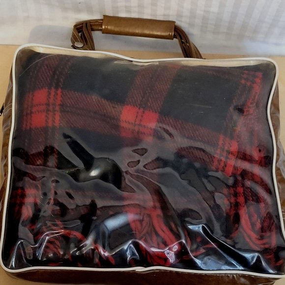 1950s Pendleton Robe In A Bag Designer Throw Blanket Red Black Wool Plaid Fringe - Picture 7 of 16
